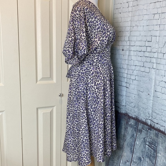 Folly PDX Sarah Bibb Dress Cheetah Short Sleeve Tie Waist M Office Portland - Picture 16 of 16